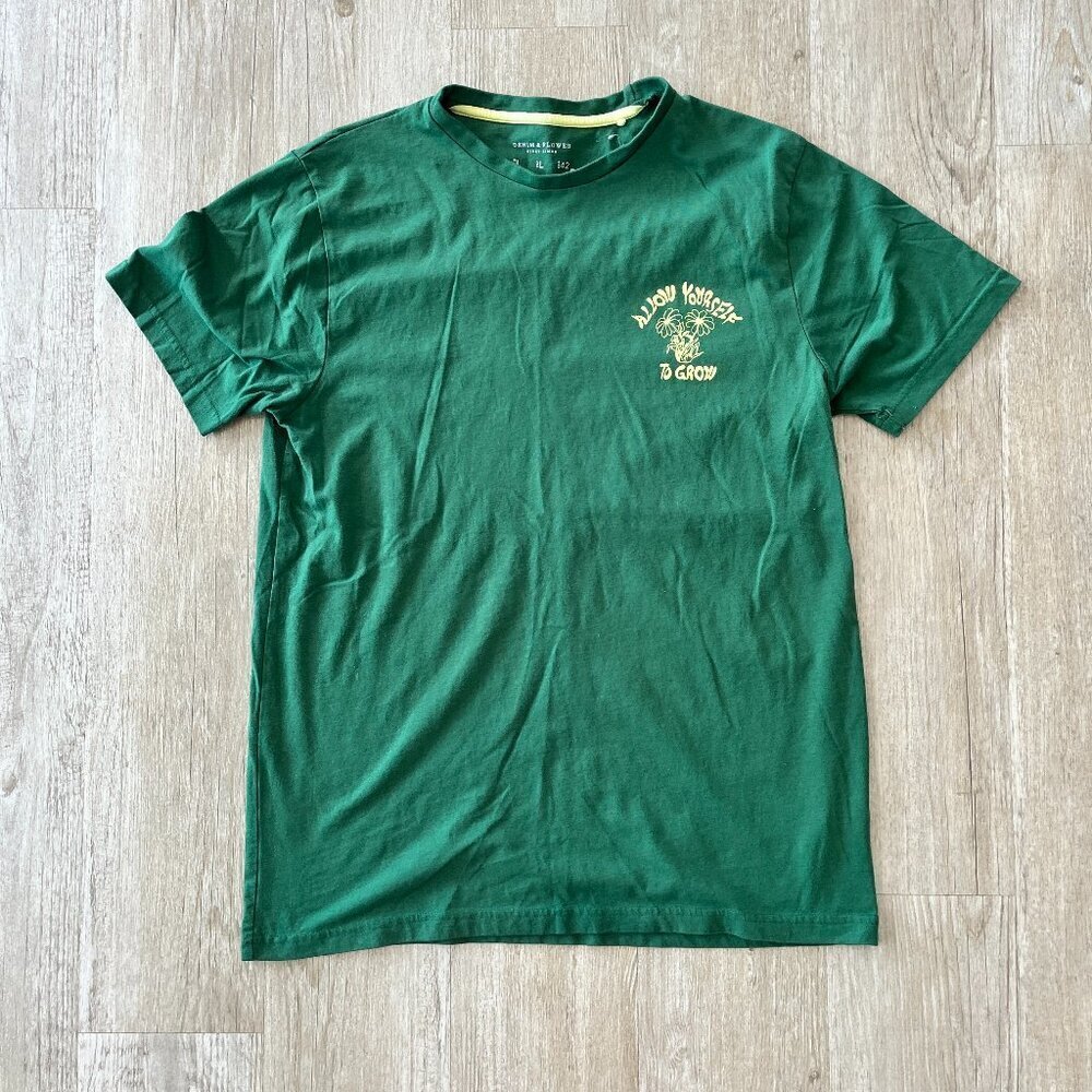 Mens Denim & Flower Green "Project" Short Sleeve Tshirt - L